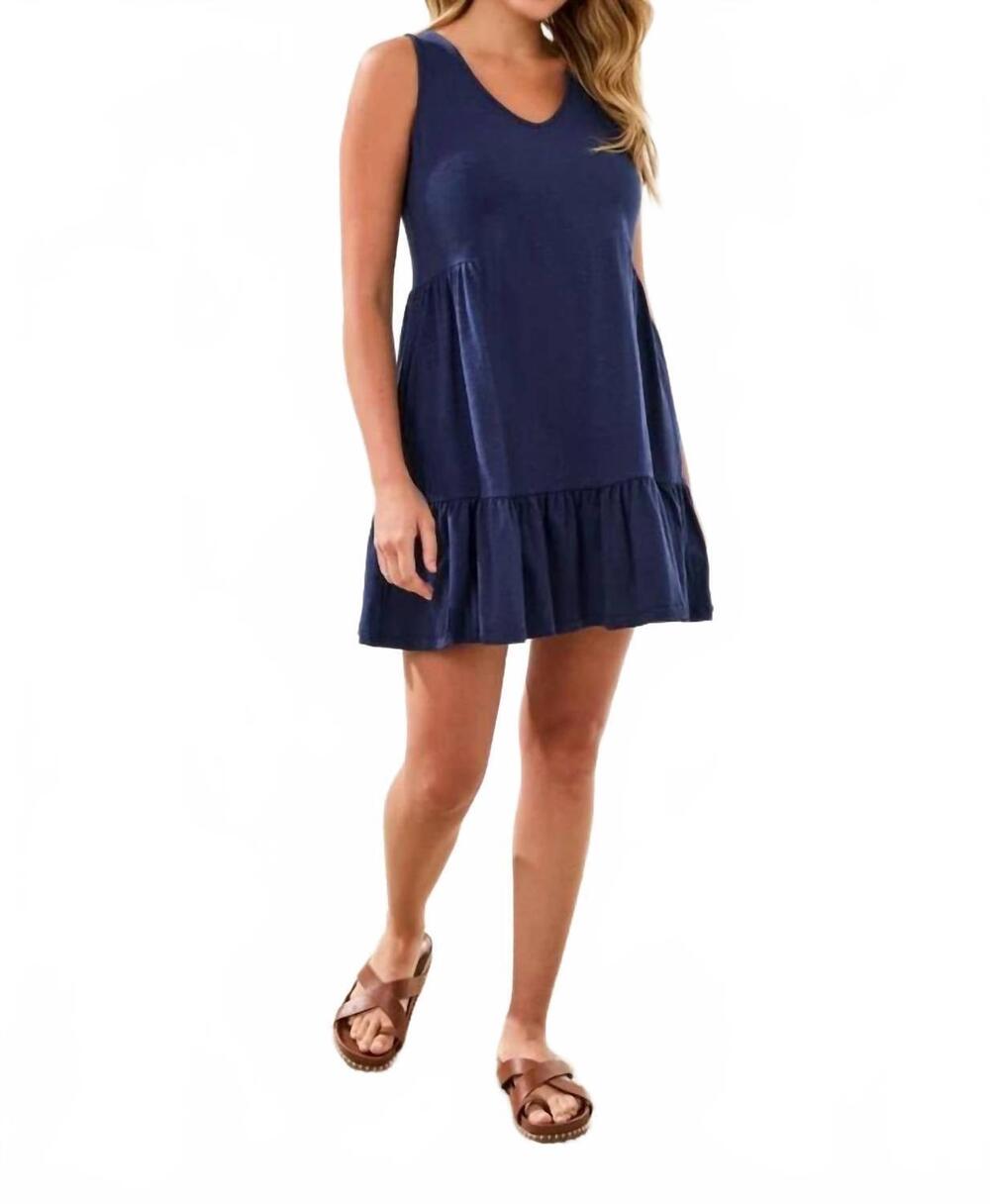 NEW TRIBAL soft slub knit sleeveless v-neck mini dress in jet blue